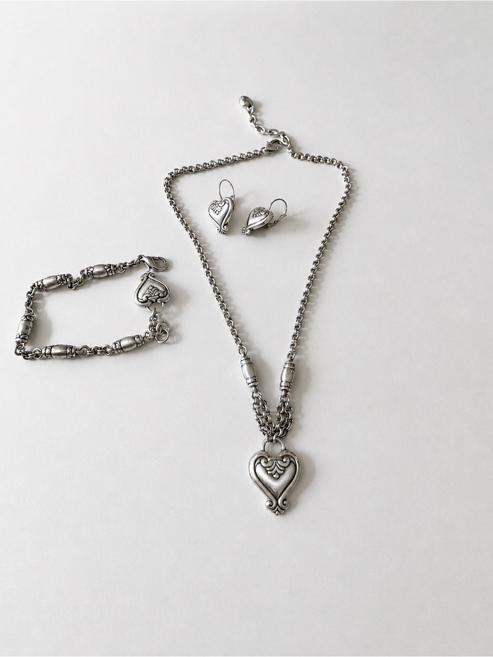 Brighton Silver Heart Pendant Necklace, Bracelet & Earrings Set